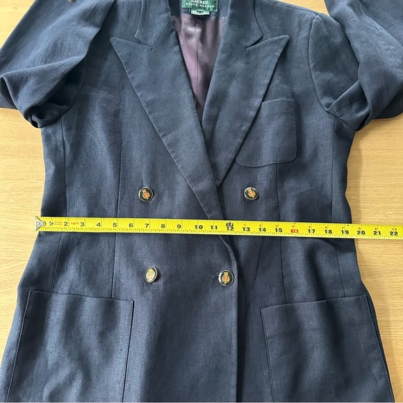 Lauren Ralph Lauren Linen Blazer Sz 12 Navy Double Breasted Crest Buttons Preppy - Picture 15 of 16